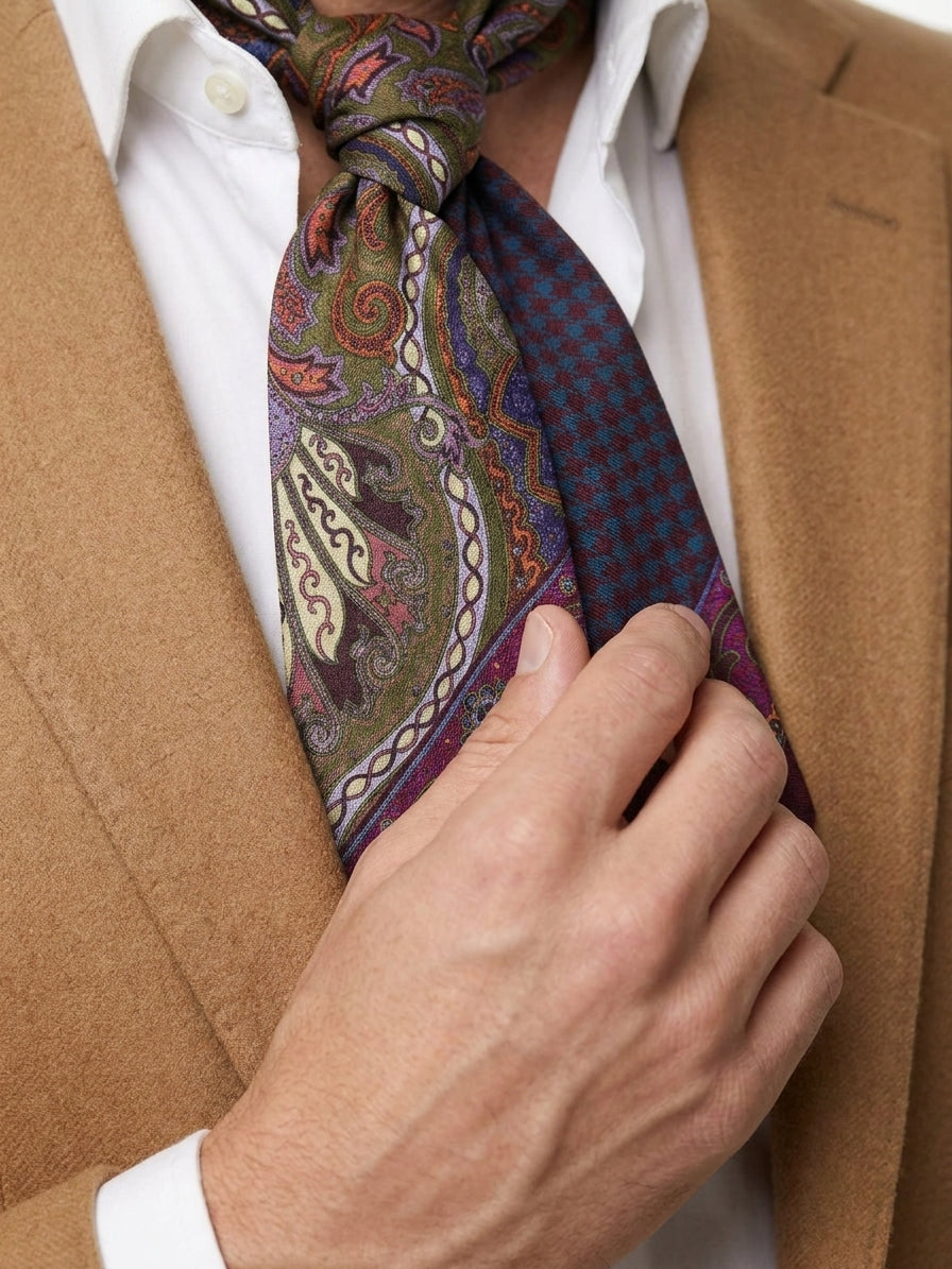 Foulard Twilly double face verde in lana stampata WOOLLY