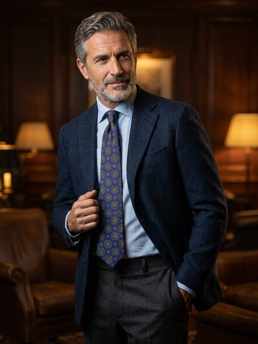 Cravatta 3 pieghe ADAMS in seta madder blu navy