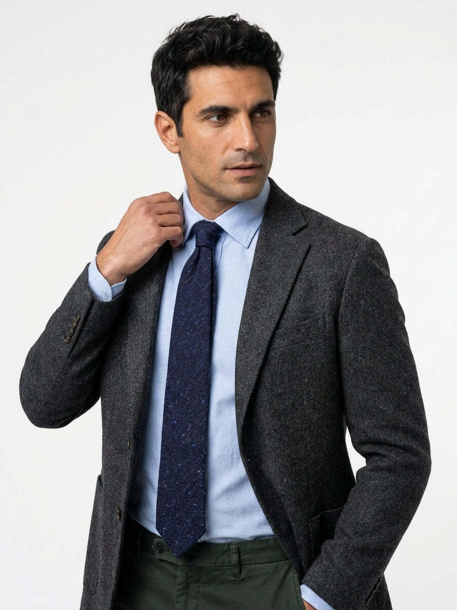 Cravatta 3 pieghe blu navy in pura lana AIMERS