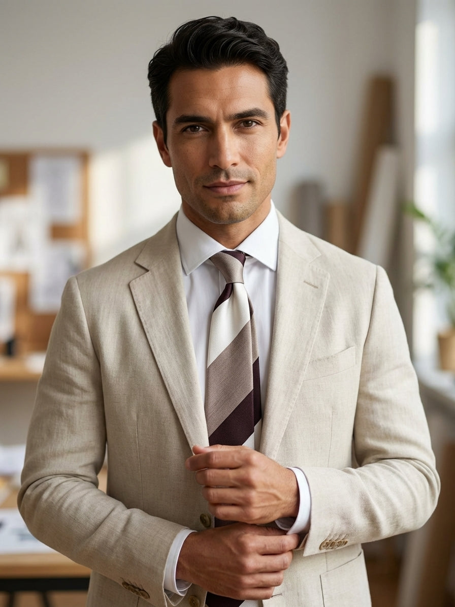 Cravatta 3 pieghe ROCKY in seta jacquard Beige