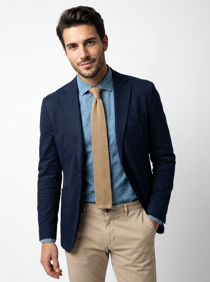 Cravatta a maglia di seta marrone chiaro MACCA