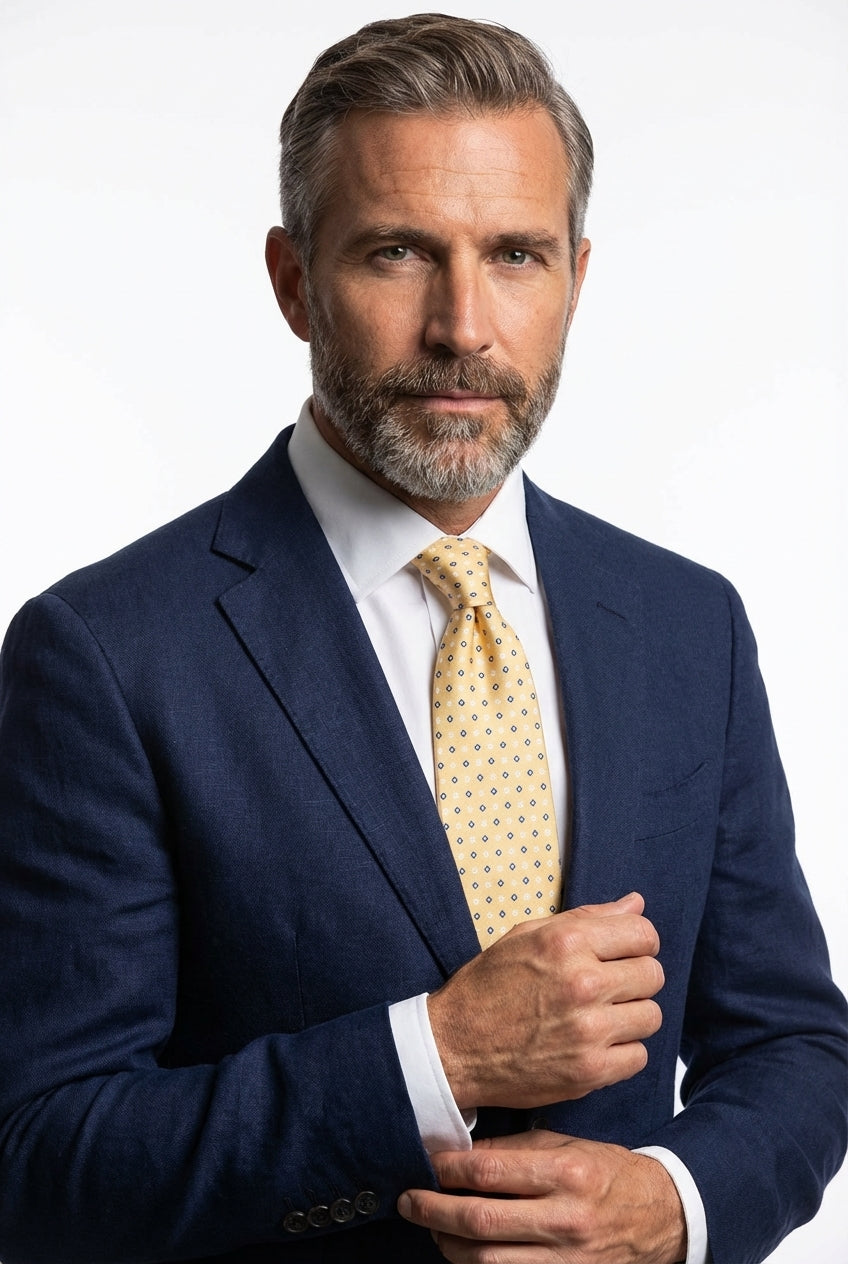 Cravatta 3 Pieghe gialla LUMINOR seta stampata inglese