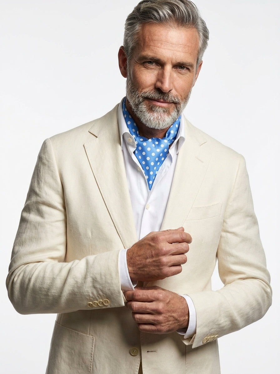 Ascot doppia punta celeste in seta twill SKYRON