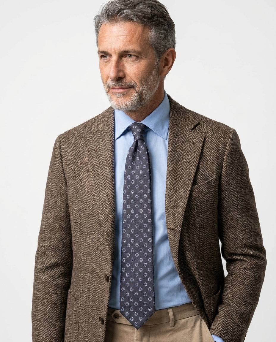 Cravatta 3 pieghe BARBUTI in lana challis stampata grigio scuro