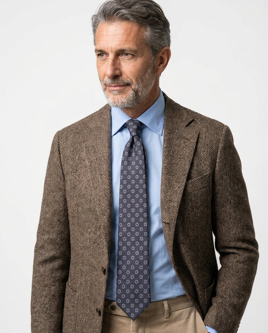 Cravatta 3 pieghe BARBUTI in lana challis stampata grigio scuro