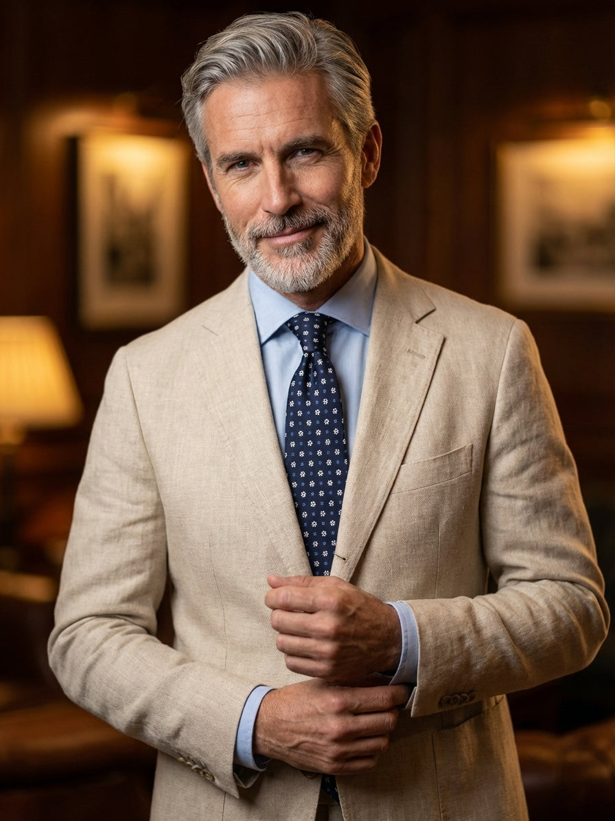 Cravatta 3 Pieghe blu scuro NIGHT seta stampata inglese