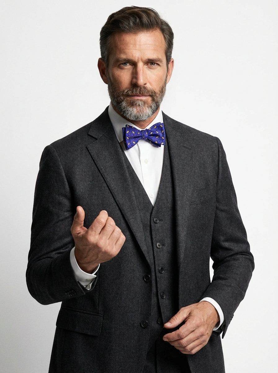 Papillon da annodare LISETA in seta inglese stampata blu elettrico