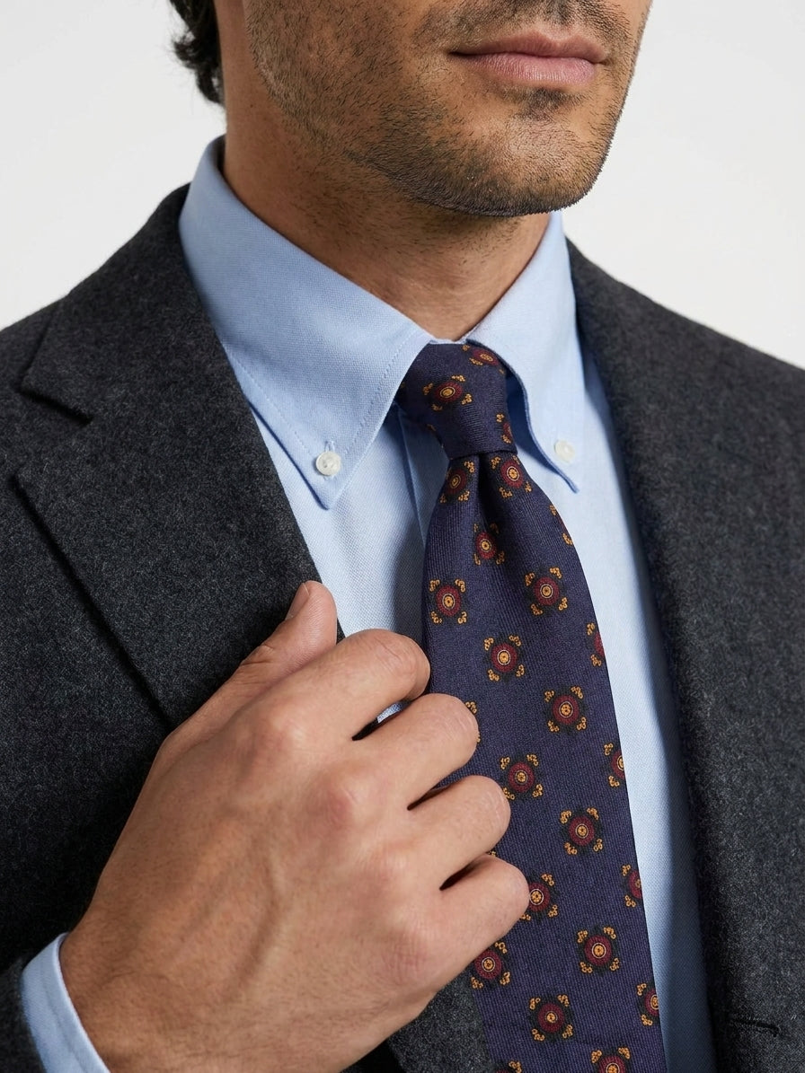Cravatta 3 pieghe blu navy in pura lana CLOPE