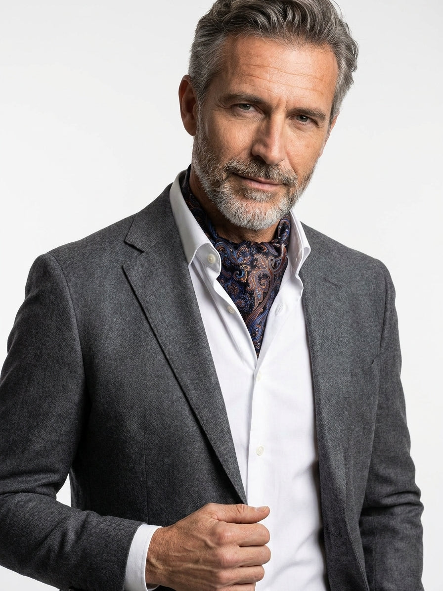 Ascot doppia punta nero in seta twill GUTS