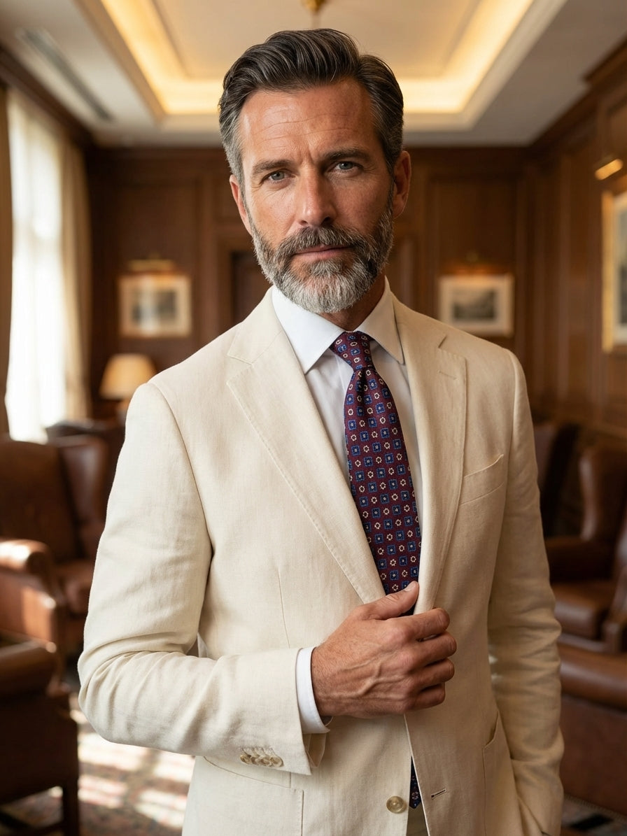 Cravatta 3 Pieghe bordeaux SANGRIA seta stampata inglese