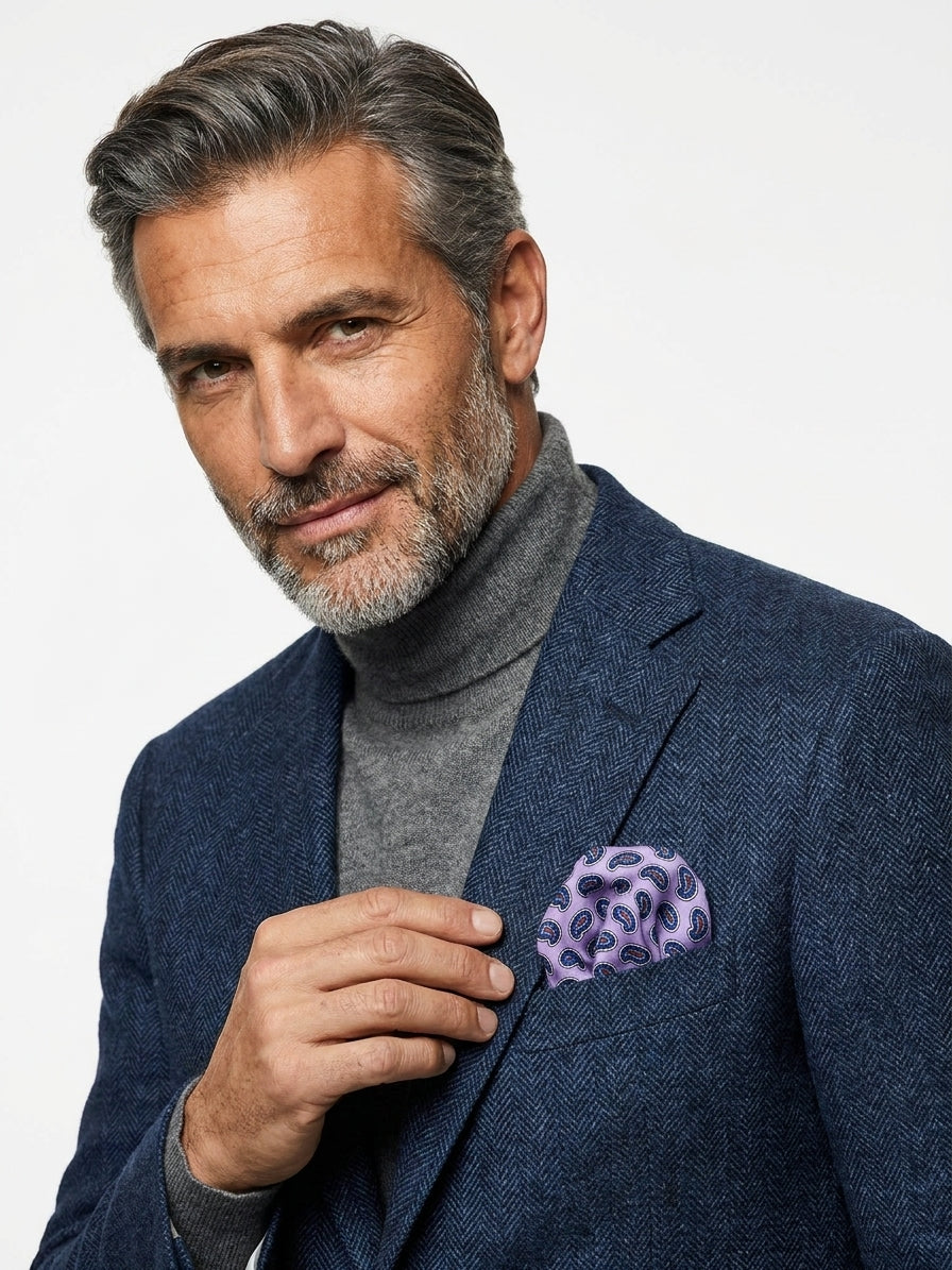 Fazzoletto da taschino glicine XL in seta stampata JEAN
