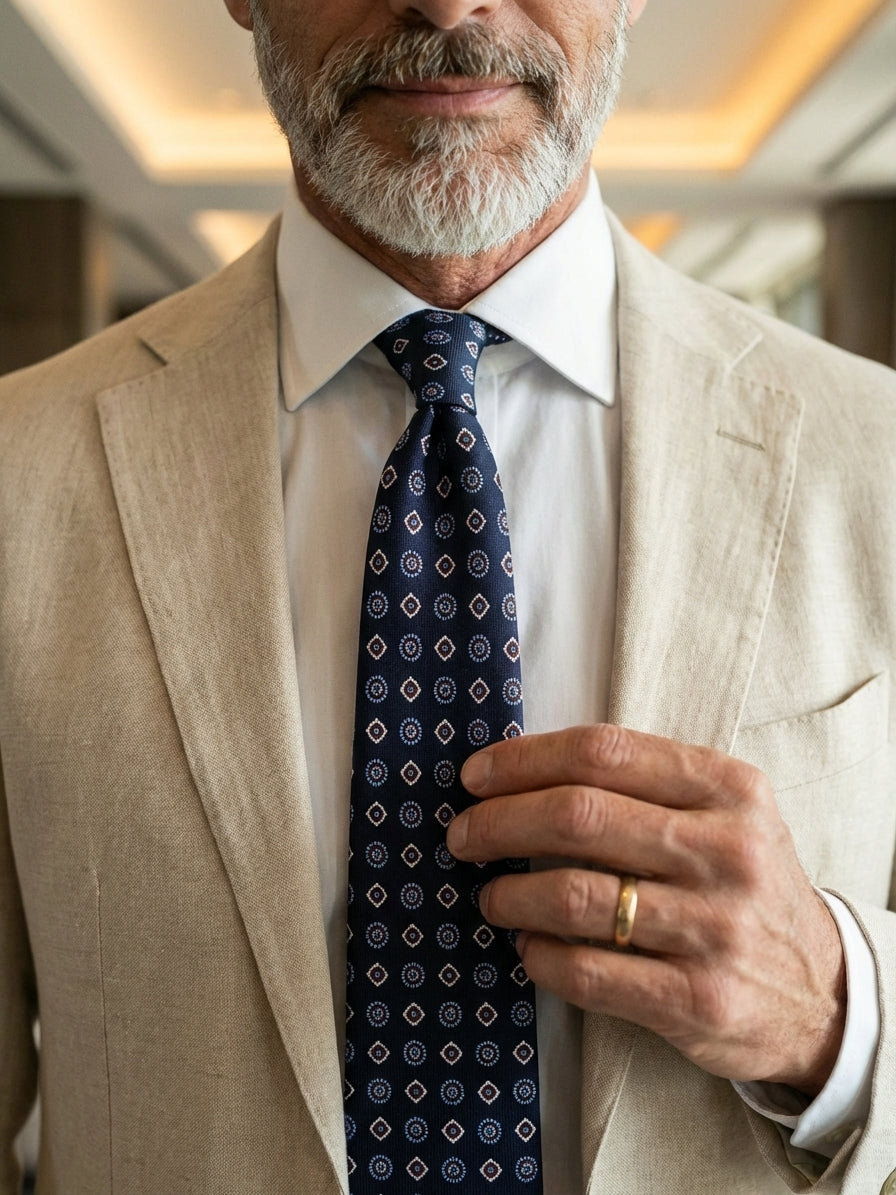 Cravatta 3 Pieghe blu scuro REDDANCE seta stampata inglese