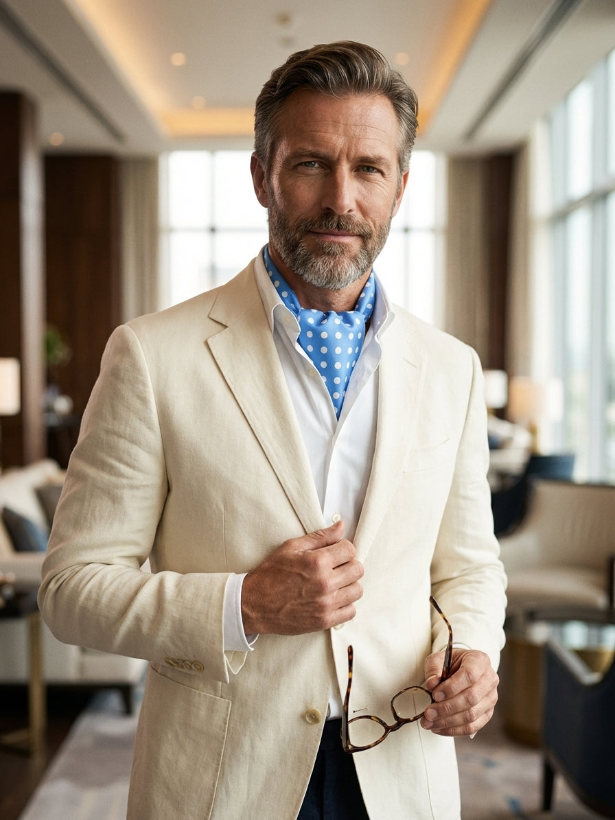 Ascot doppia punta celeste in seta twill SKYRON