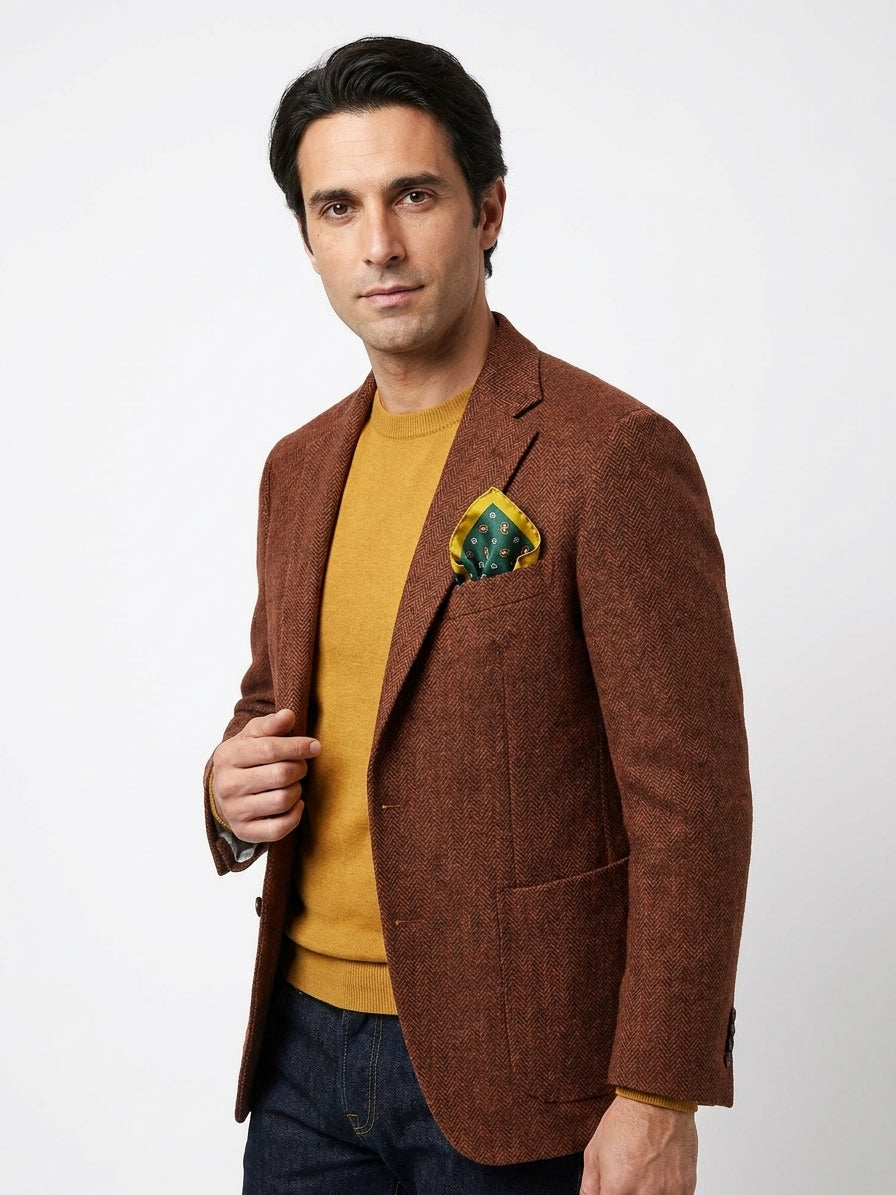 Fazzoletto da taschino verde in seta stampata REED