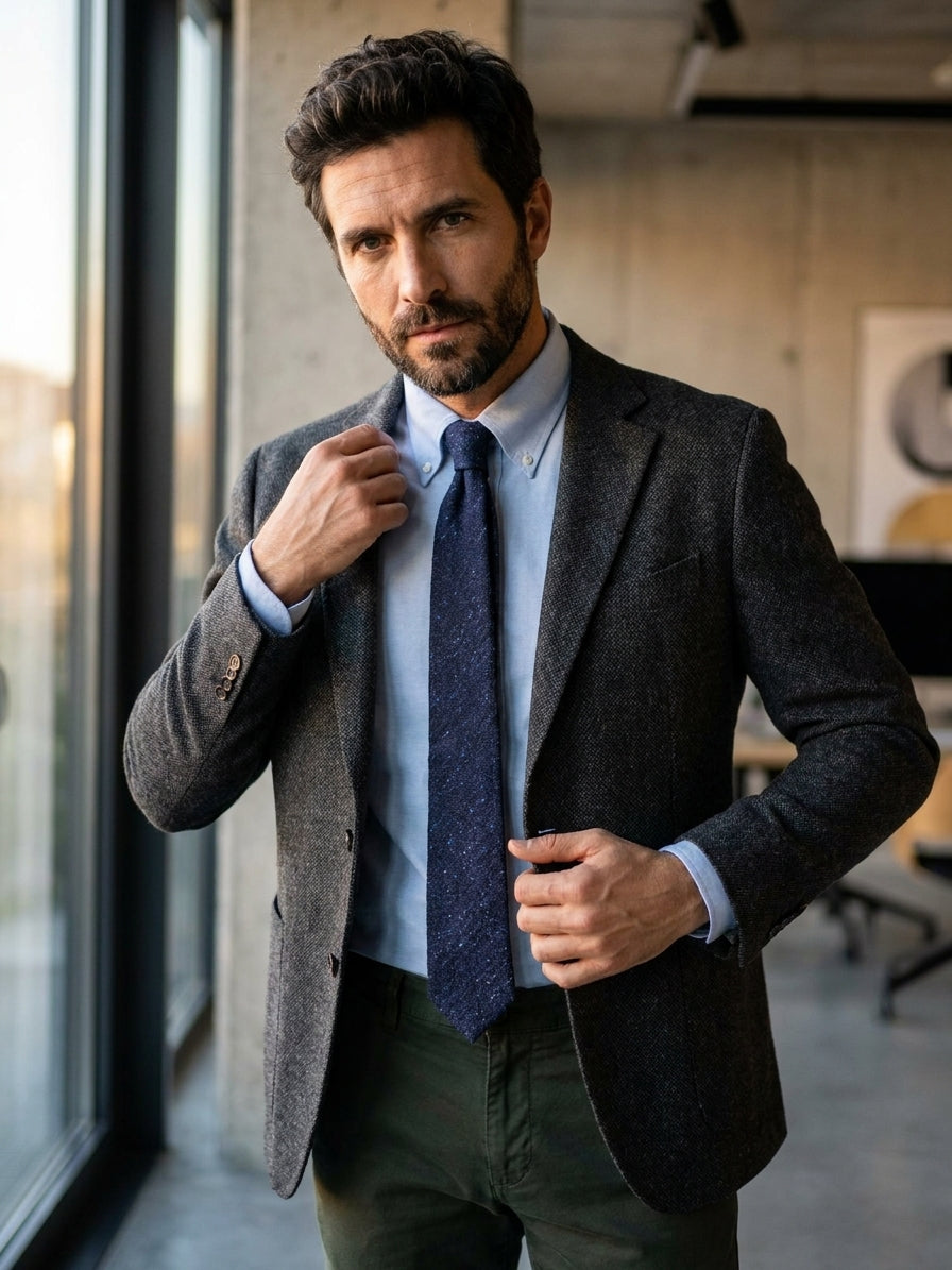 Cravatta 3 pieghe blu navy in pura lana AIMERS