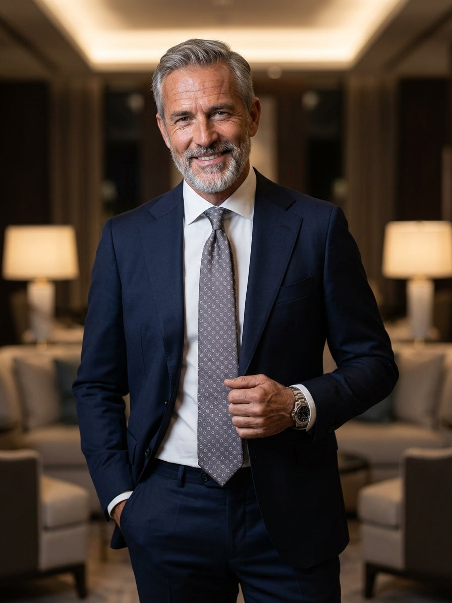 Cravatta 3 Pieghe grigio DAVIDE seta tessuta