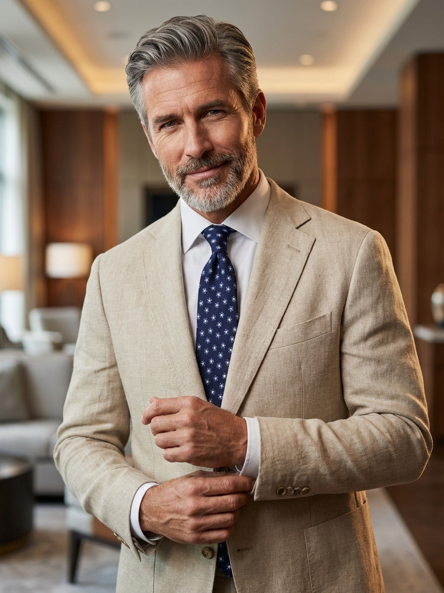 Cravatta 3 Pieghe blu scuro TWINORIS seta stampata inglese