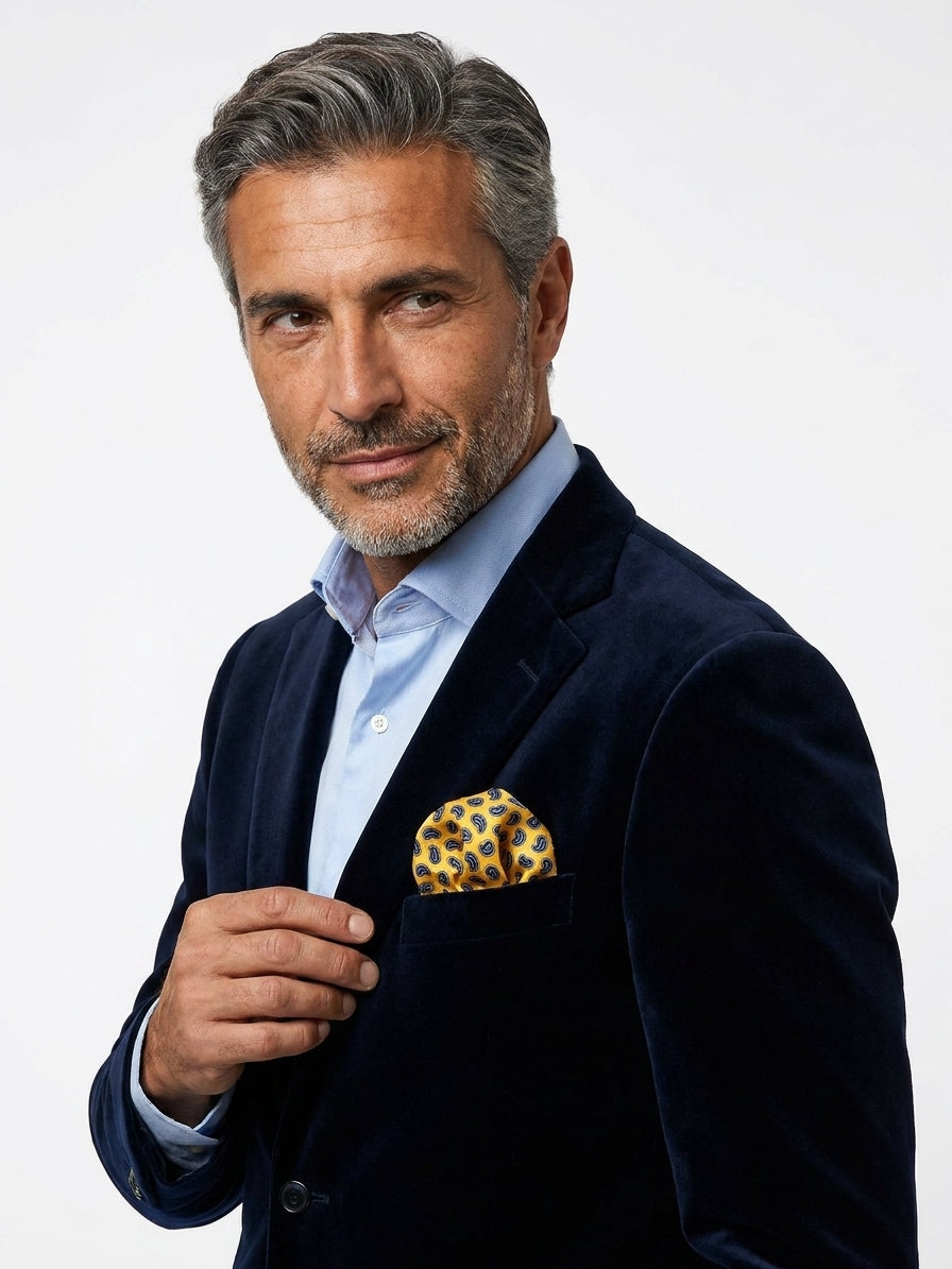 Fazzoletto da taschino giallo XL in seta stampata JEAN