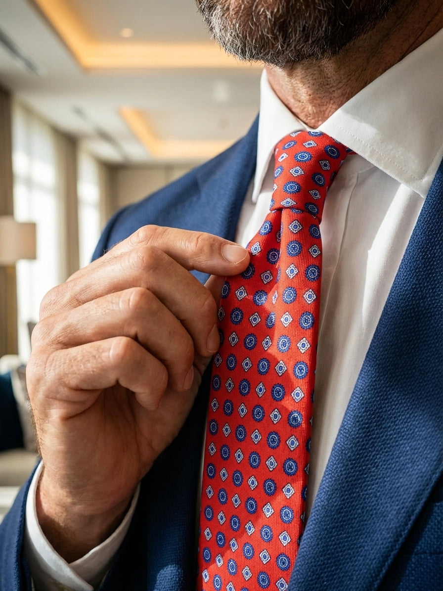 Cravatta 3 Pieghe rosso REDDANCE seta stampata inglese