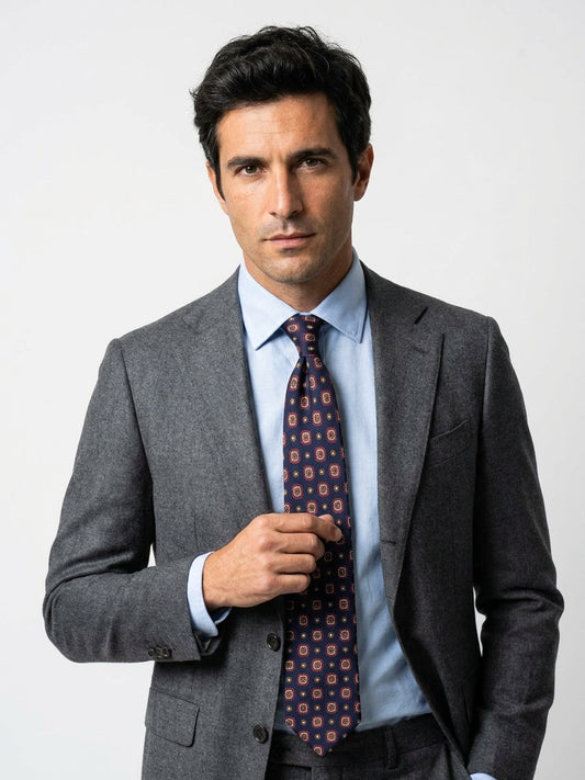Cravatta 3 pieghe BLAZE in seta stampata blu navy