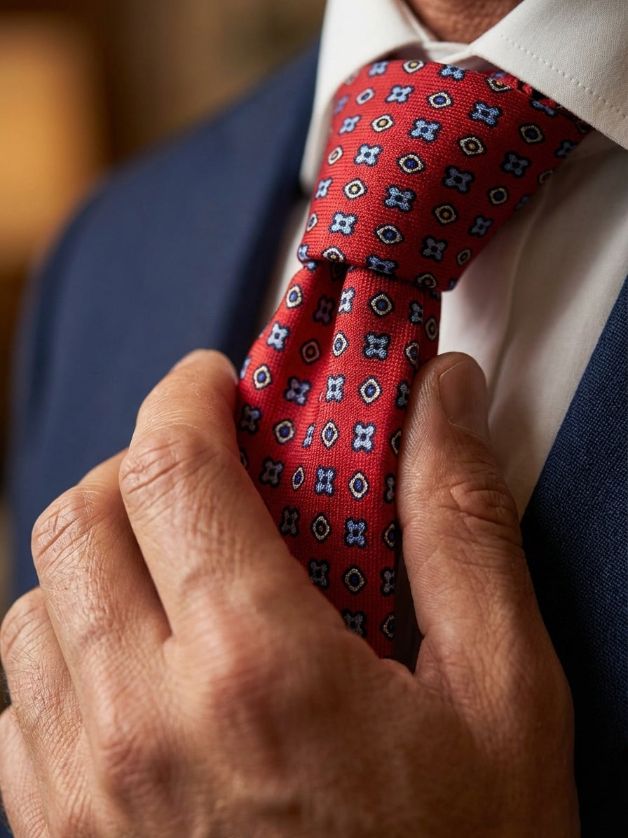 Cravatta 3 Pieghe rosso NAVì seta stampata inglese