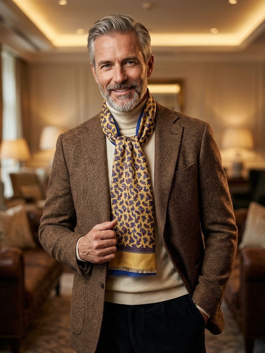 Sciarpa doppiata in seta\lana stampata VITOLO giallo