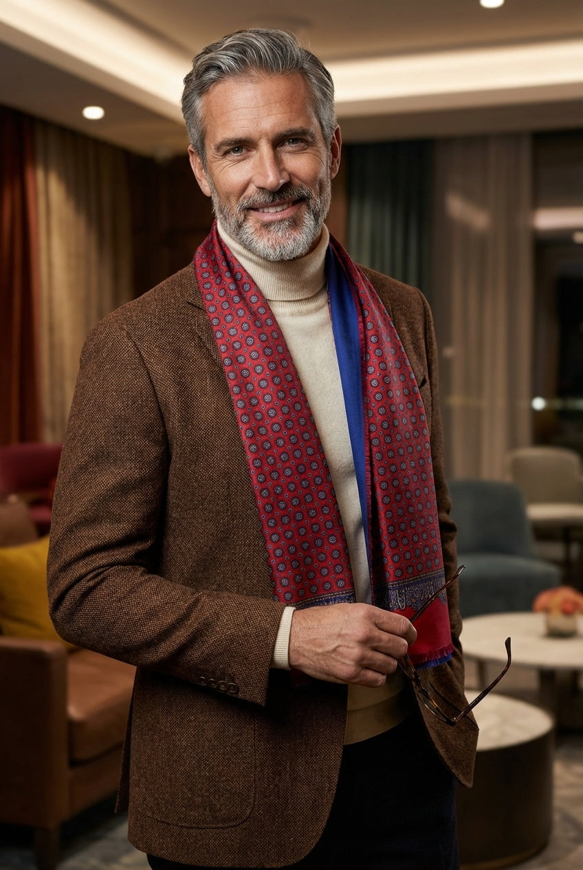 Sciarpa doppiata in seta\lana stampata BARUBA rosso