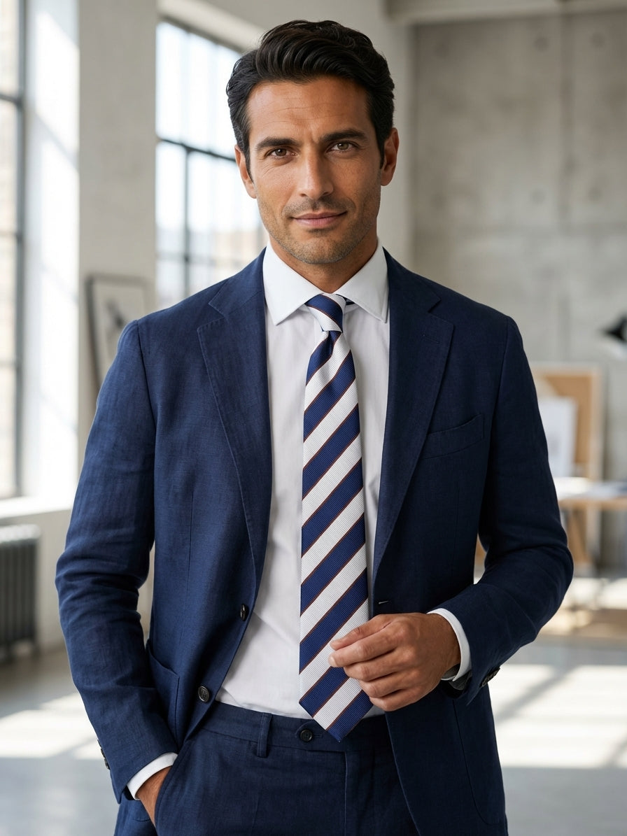 Cravatta 3 pieghe GOLDBERG in seta jacquard blu