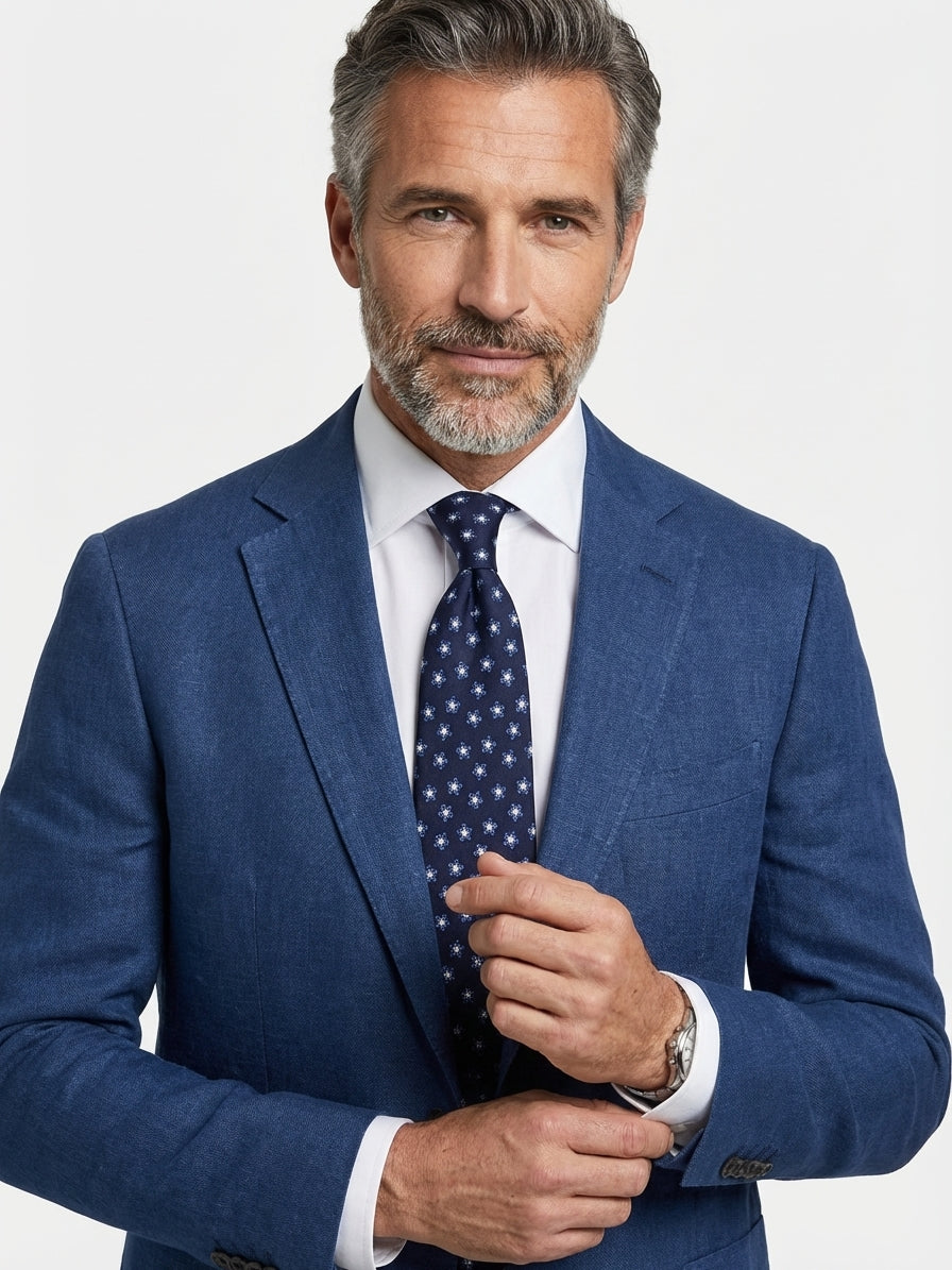 Cravatta 3 Pieghe blu scuro TWINORIS seta stampata inglese