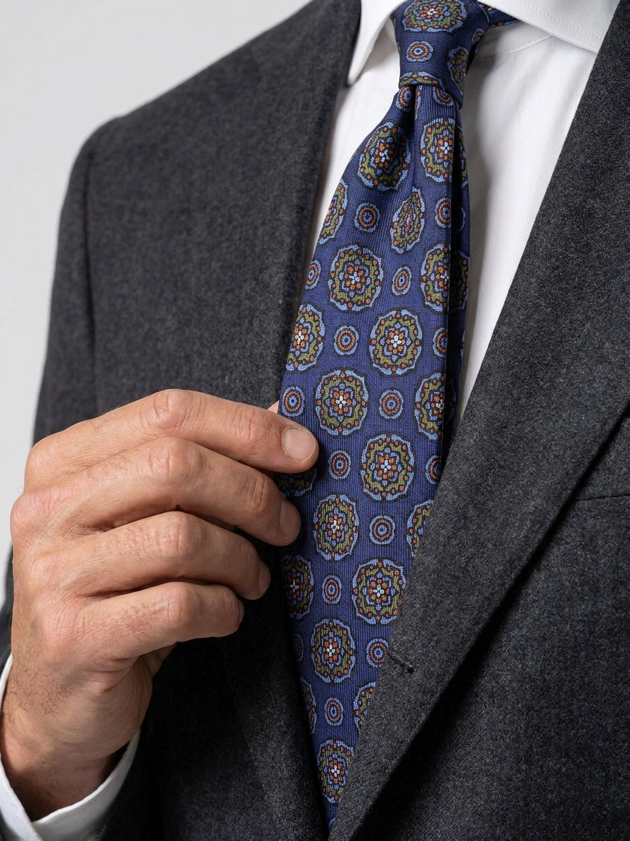 Cravatta 3 pieghe ADAMS in seta madder blu navy