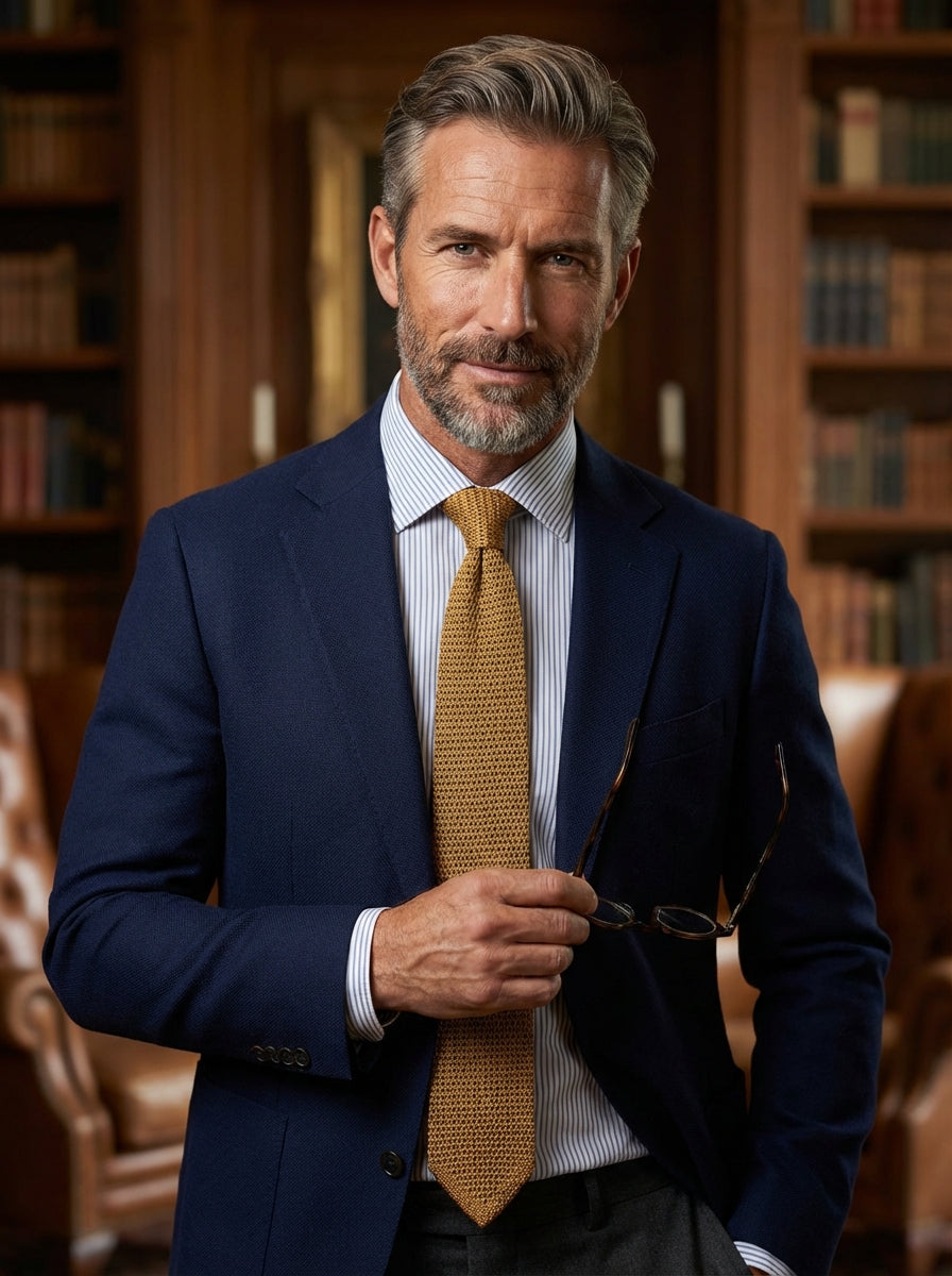 Cravatta tricot in seta beige PROCIDA con punta a V