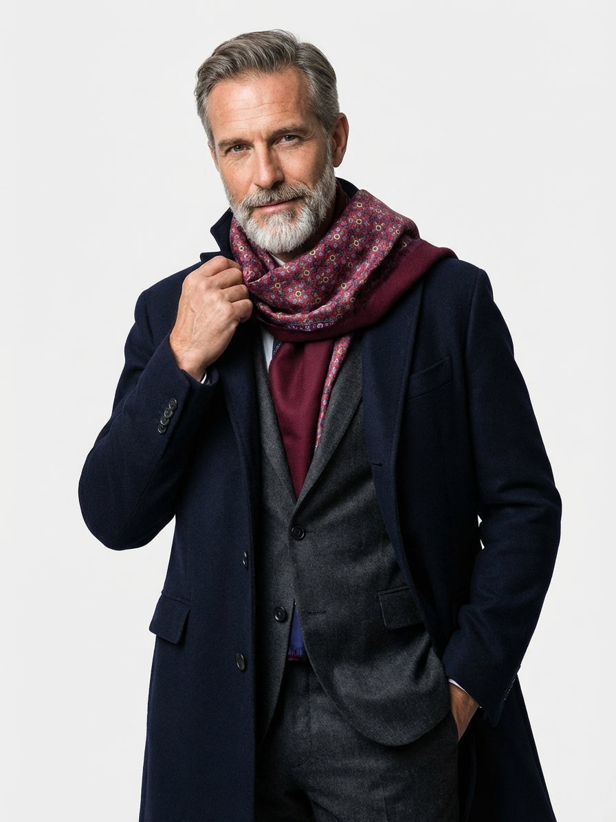 Sciarpa doppiata in seta\lana stampata ABSTRA bordeaux