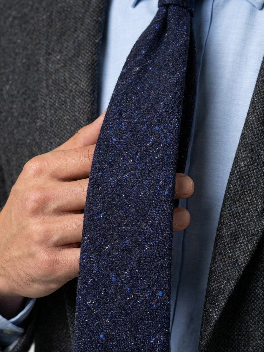 Cravatta 3 pieghe blu navy in pura lana AIMERS