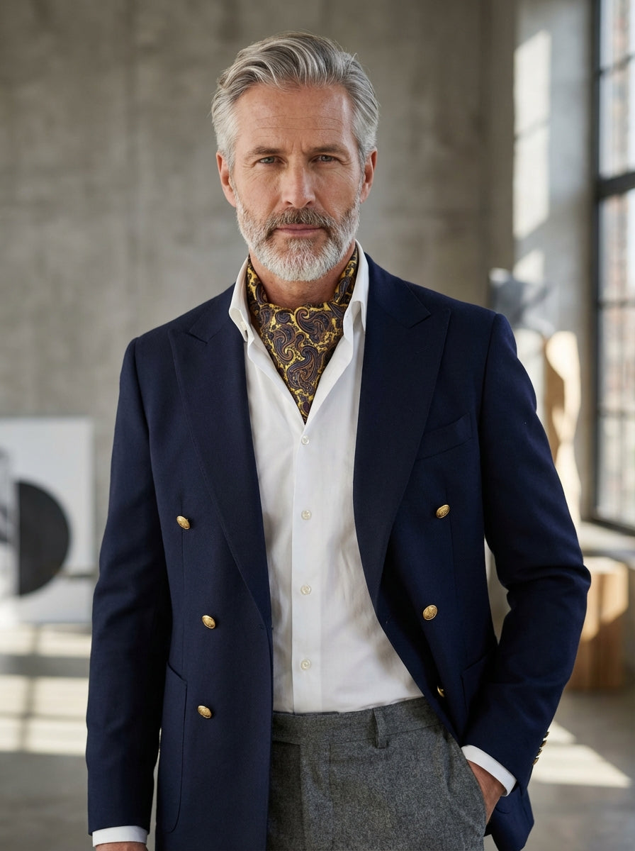 Ascot doppia punta giallo in seta stampata HERMY