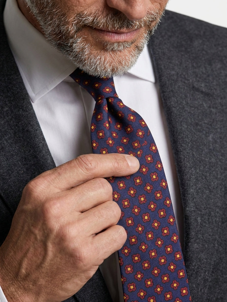 Cravatta 3 pieghe blu in seta madder AGHATA