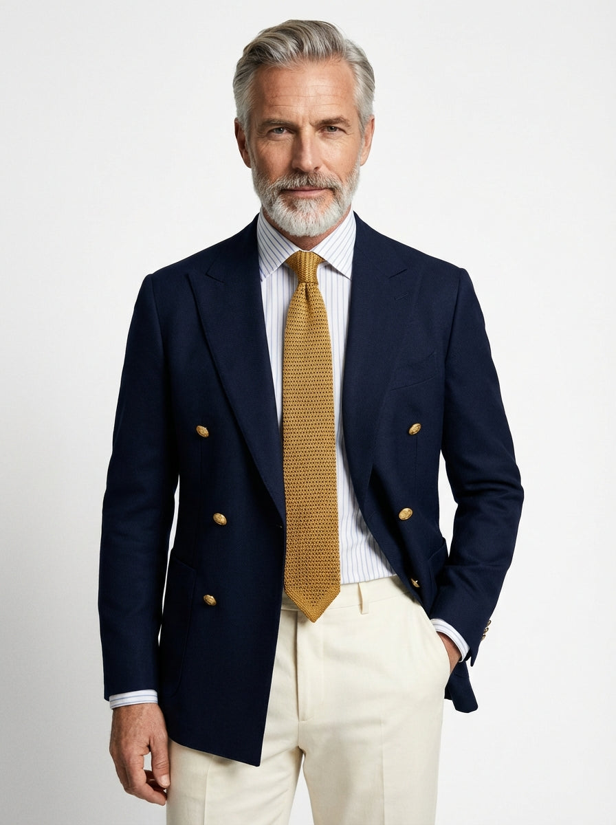 Cravatta tricot in seta beige PROCIDA con punta a V