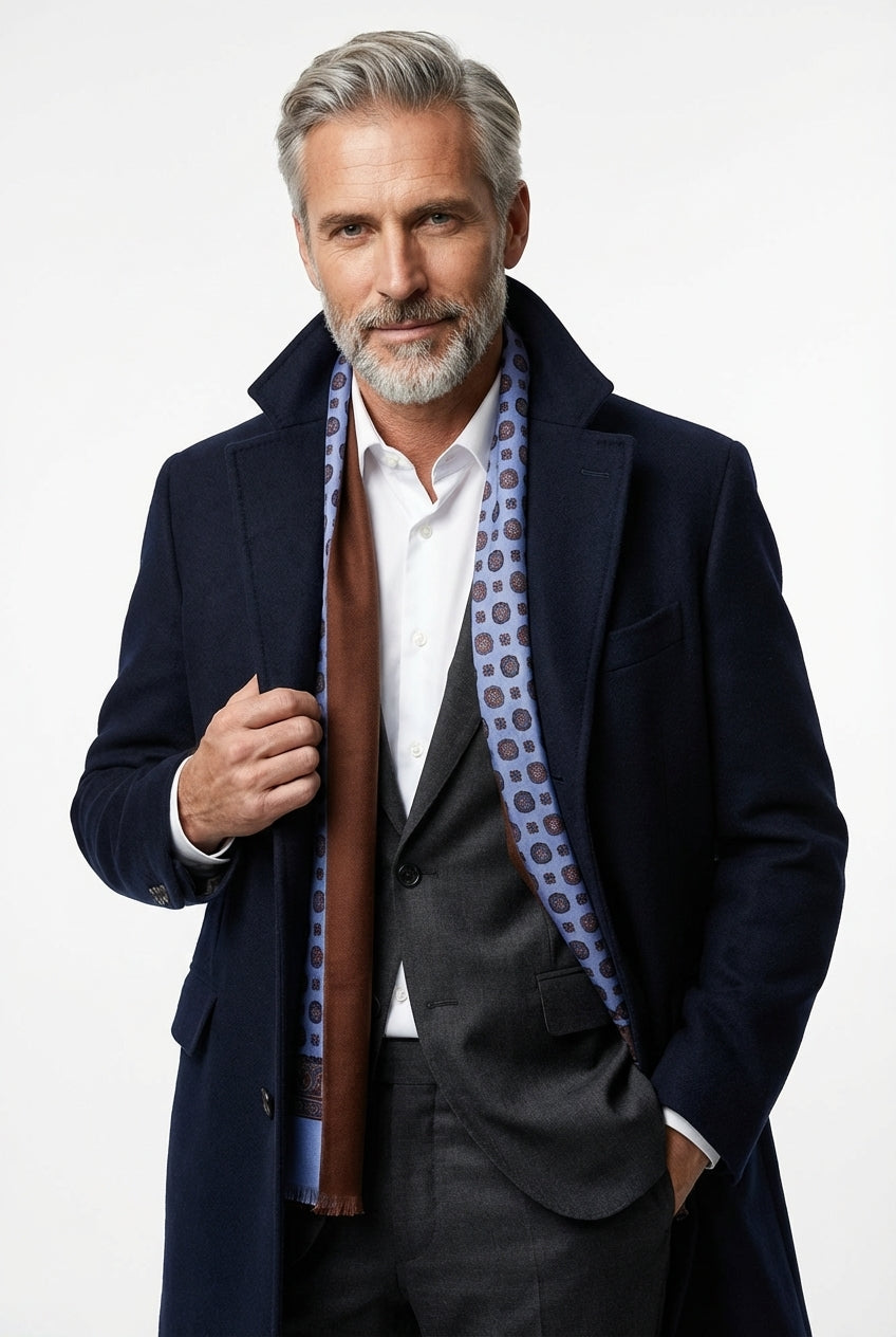 Sciarpa doppiata in seta\lana stampata MIMOSA celeste