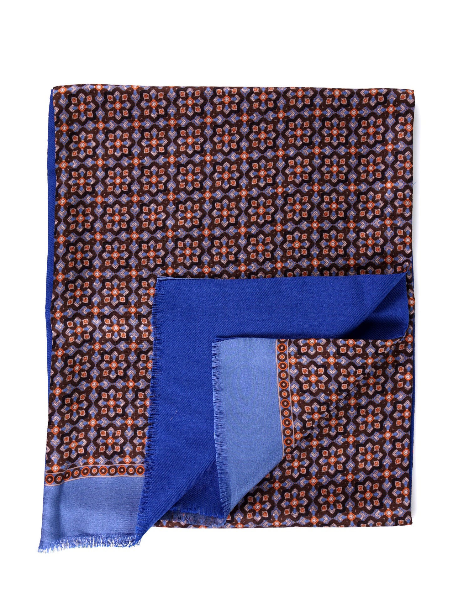 Brown ABSTRA printed silk/wool double-sided scarf