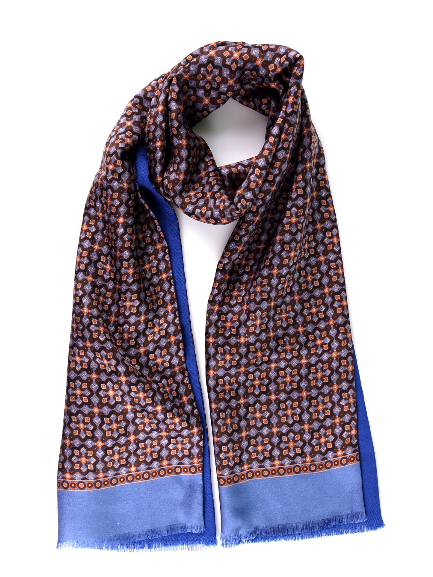 Brown ABSTRA printed silk/wool double-sided scarf