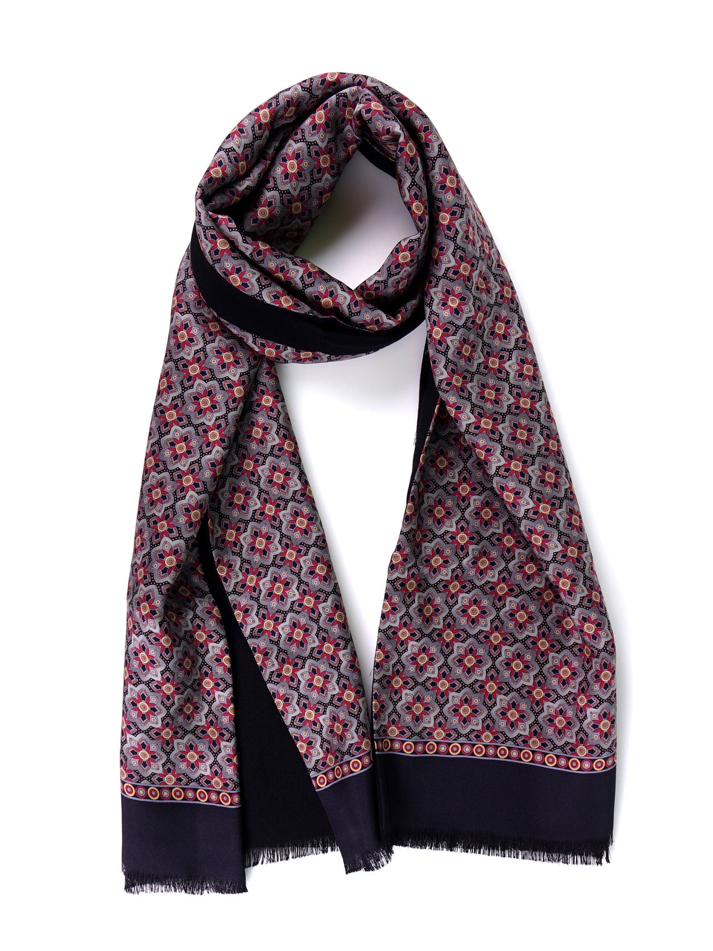 Double-sided printed silk/wool scarf ABSTRA grey