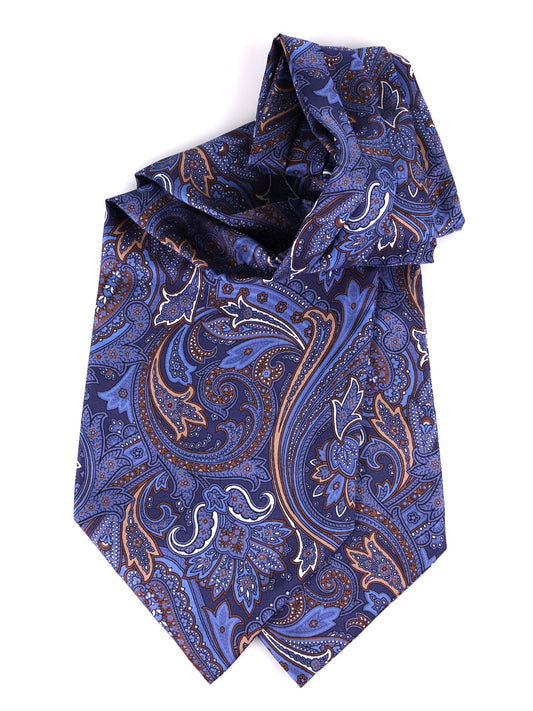 Blue double-pointed printed silk ascot ACCIO