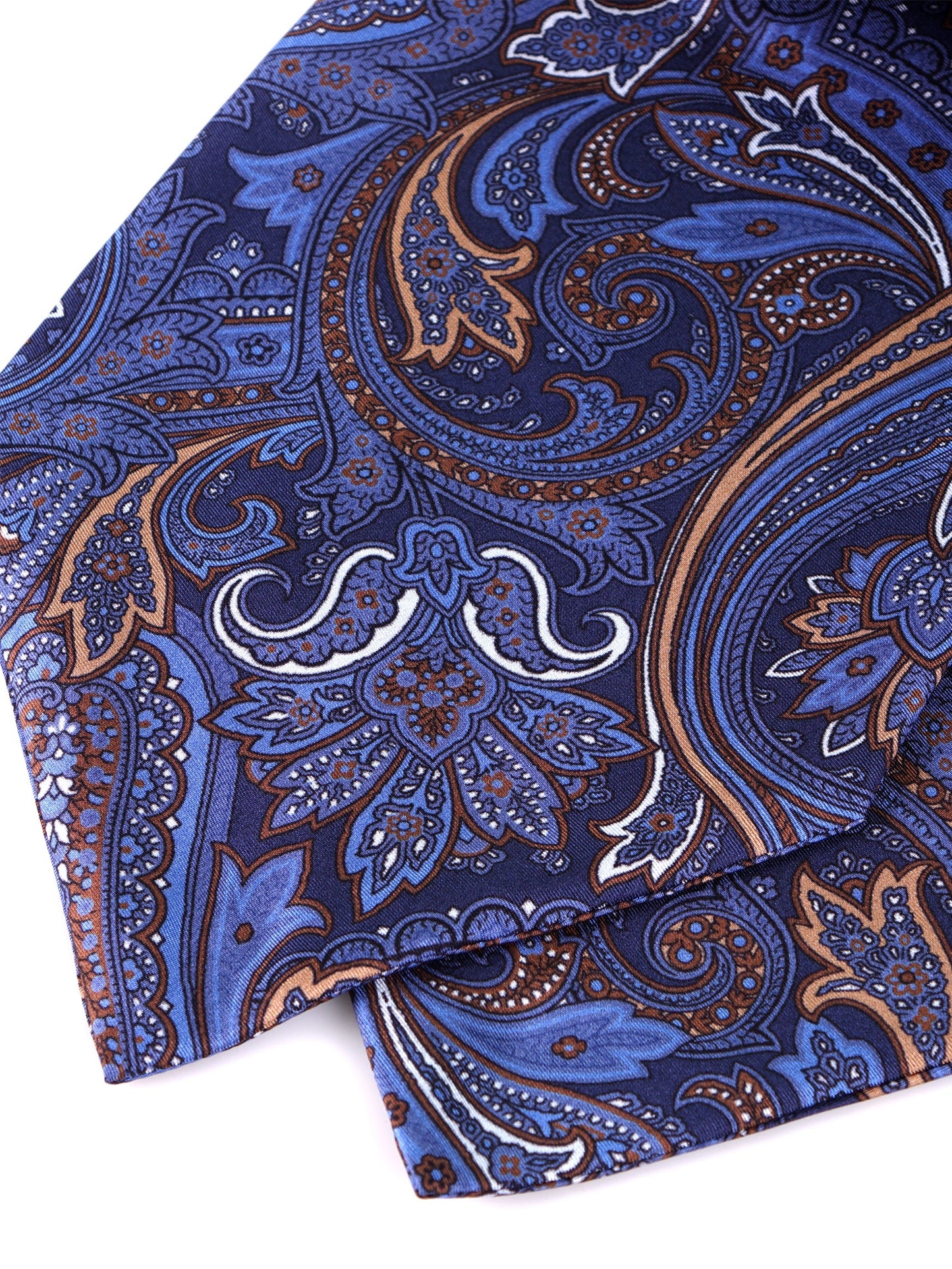 Blue double-pointed printed silk ascot ACCIO