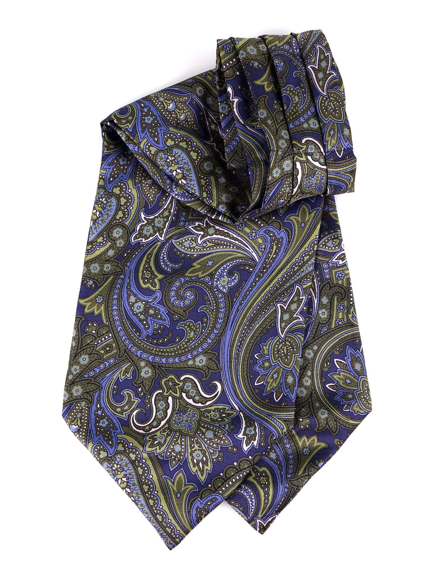Blue/Green double-pointed printed silk Ascot ACCIO