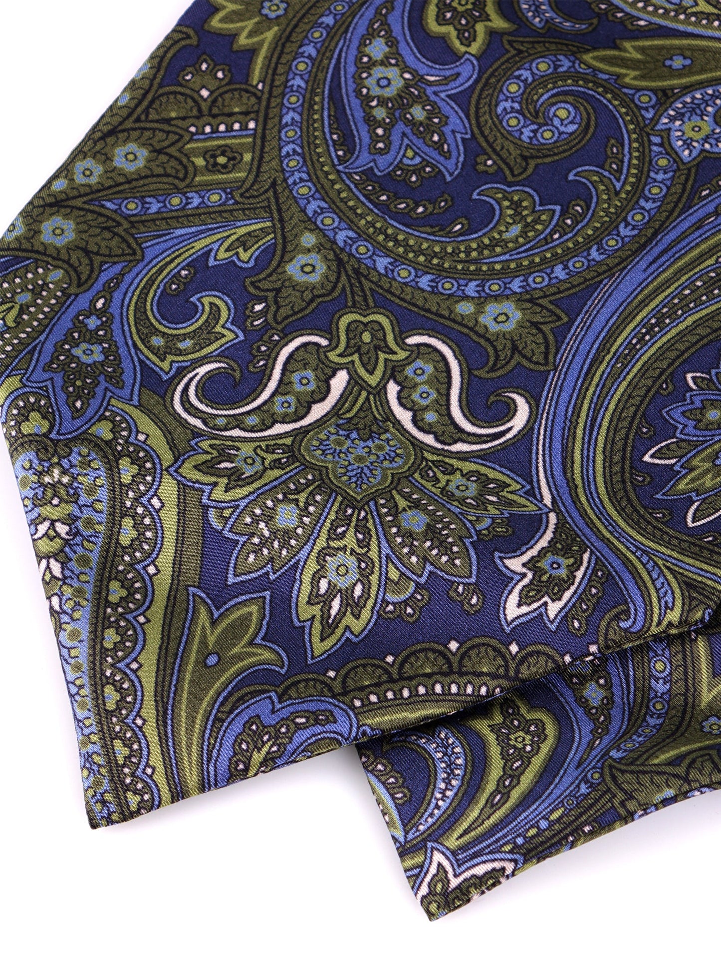 Blue/Green double-pointed printed silk Ascot ACCIO