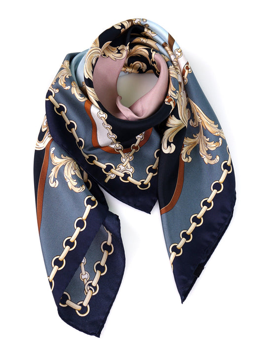 90x90cm Blue Alena Print Silk Foulard
