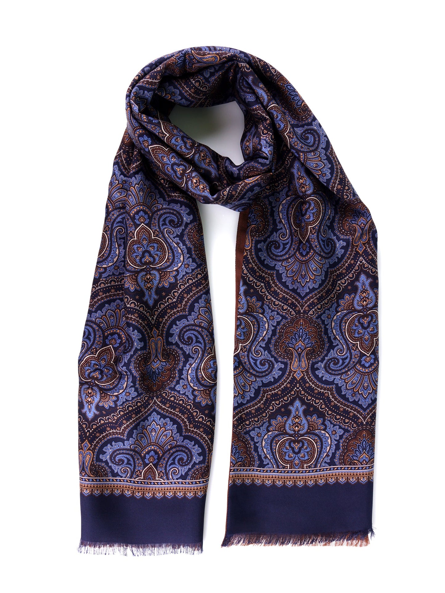 Printed silk/wool double-faced scarf ALWAYS blue