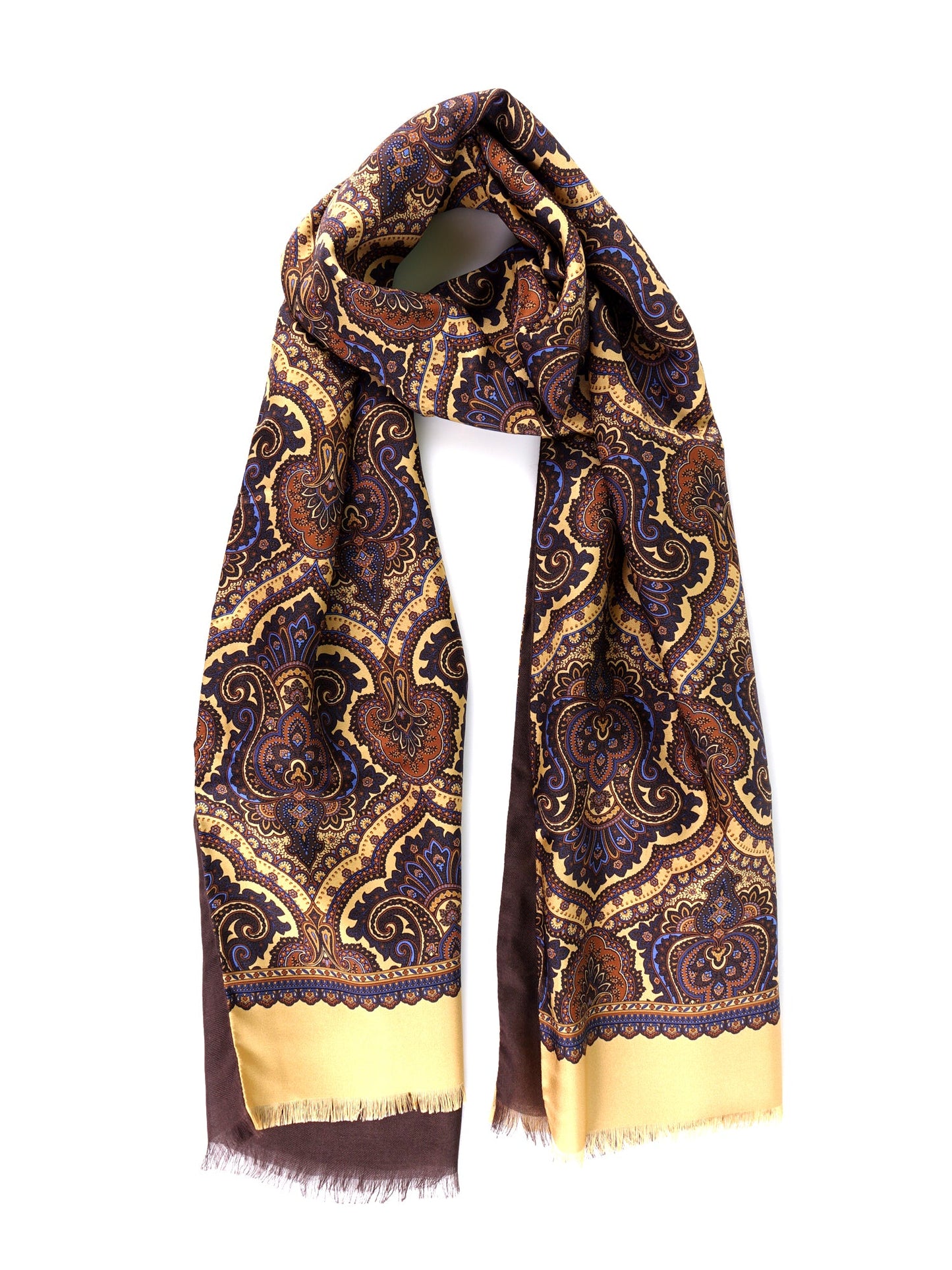 ALWAYS yellow double-sided printed silk\wool scarf