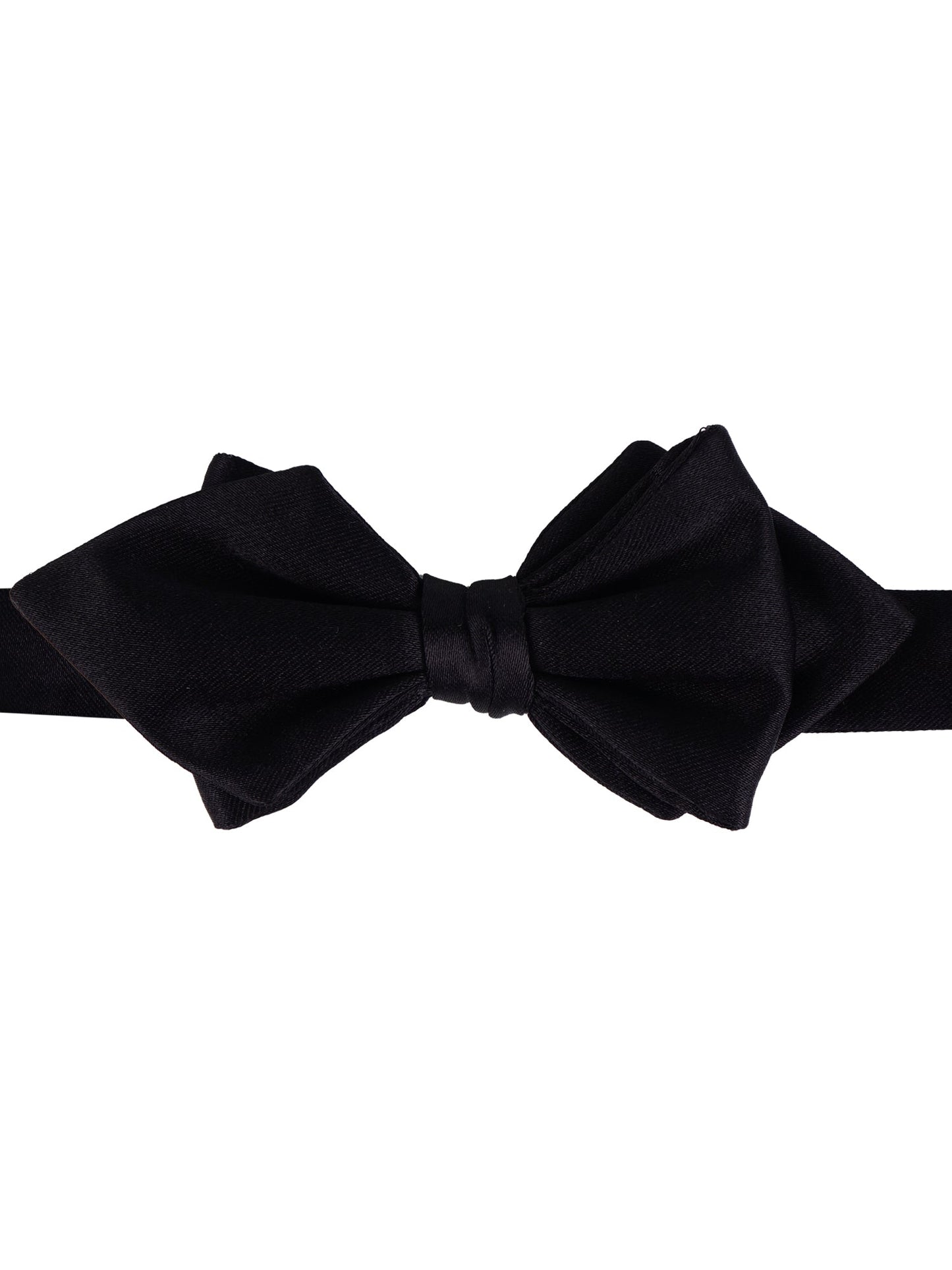 Black narrow pointed pre-tied AMANTEA bow tie in silk satin