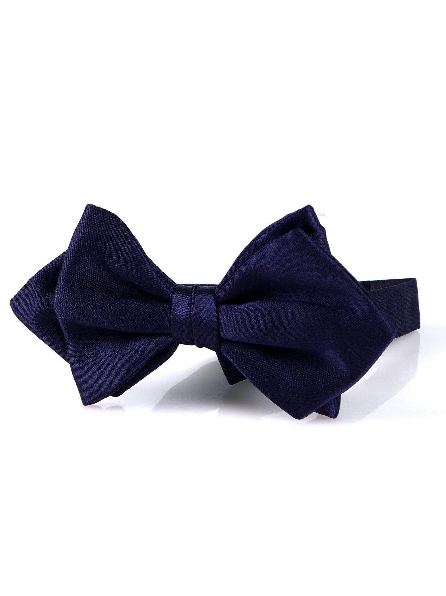 Tall blue pointed pre-tied bow tie AMANTEA in satin silk