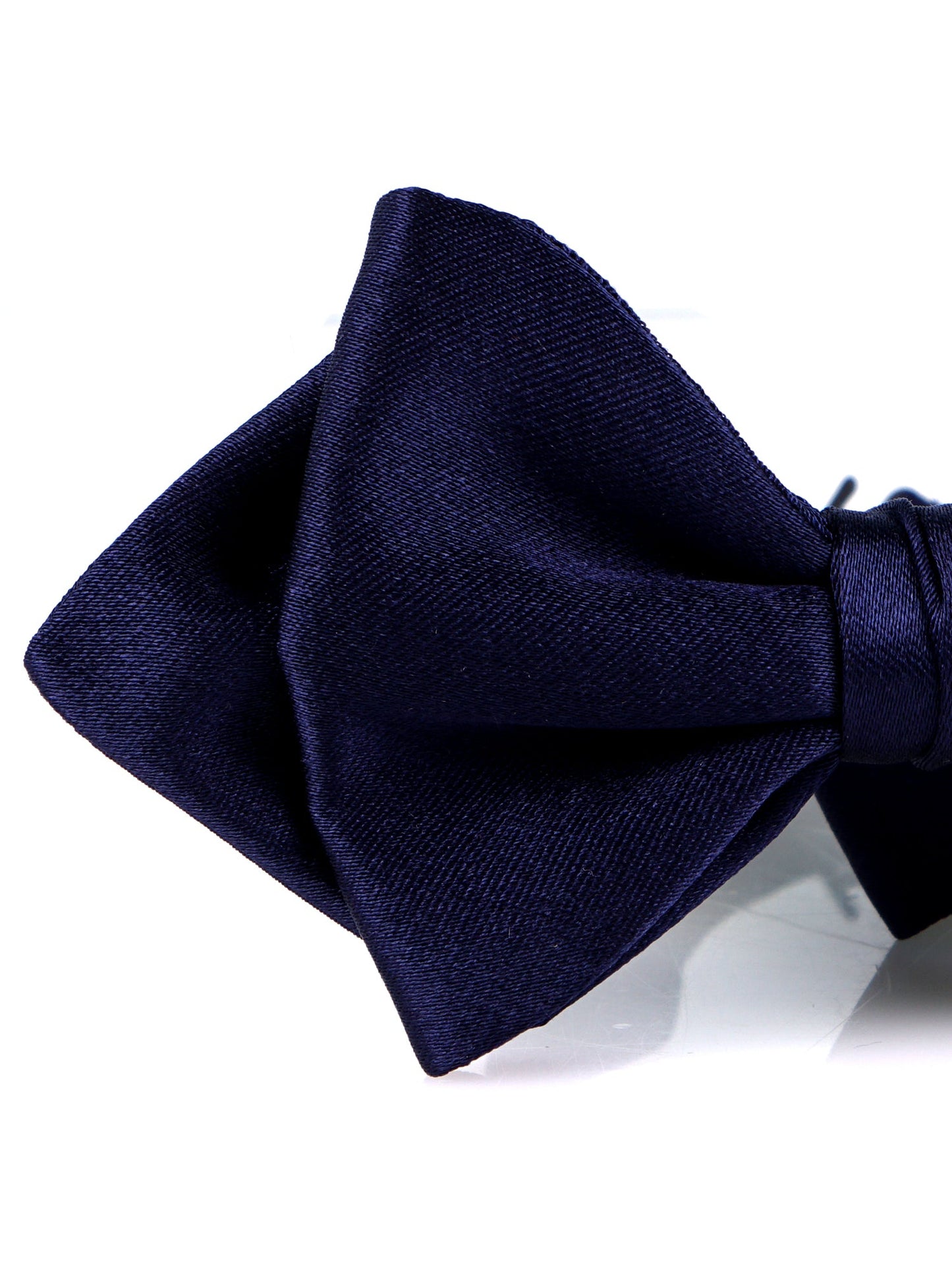 Tall blue pointed pre-tied bow tie AMANTEA in satin silk